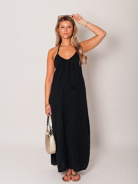 Oceane Neckholder Musselin Kleid - Schwarz