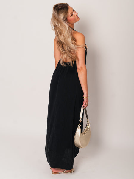 Oceane Neckholder Musselin Kleid - Schwarz