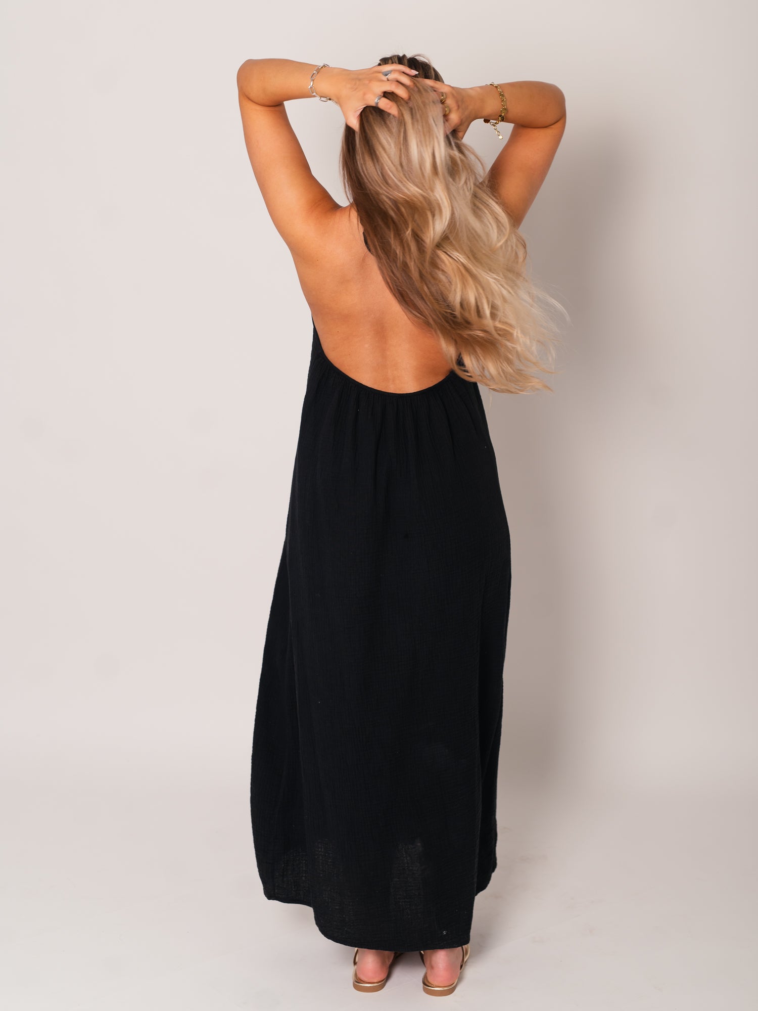Oceane Neckholder Musselin Kleid - Schwarz