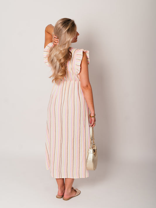 Leonora Stripes Musselin Kleid - Bunt/Taupe
