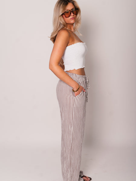 Beachy Musselin Hose -  Streifen/Taupe/Weiß
