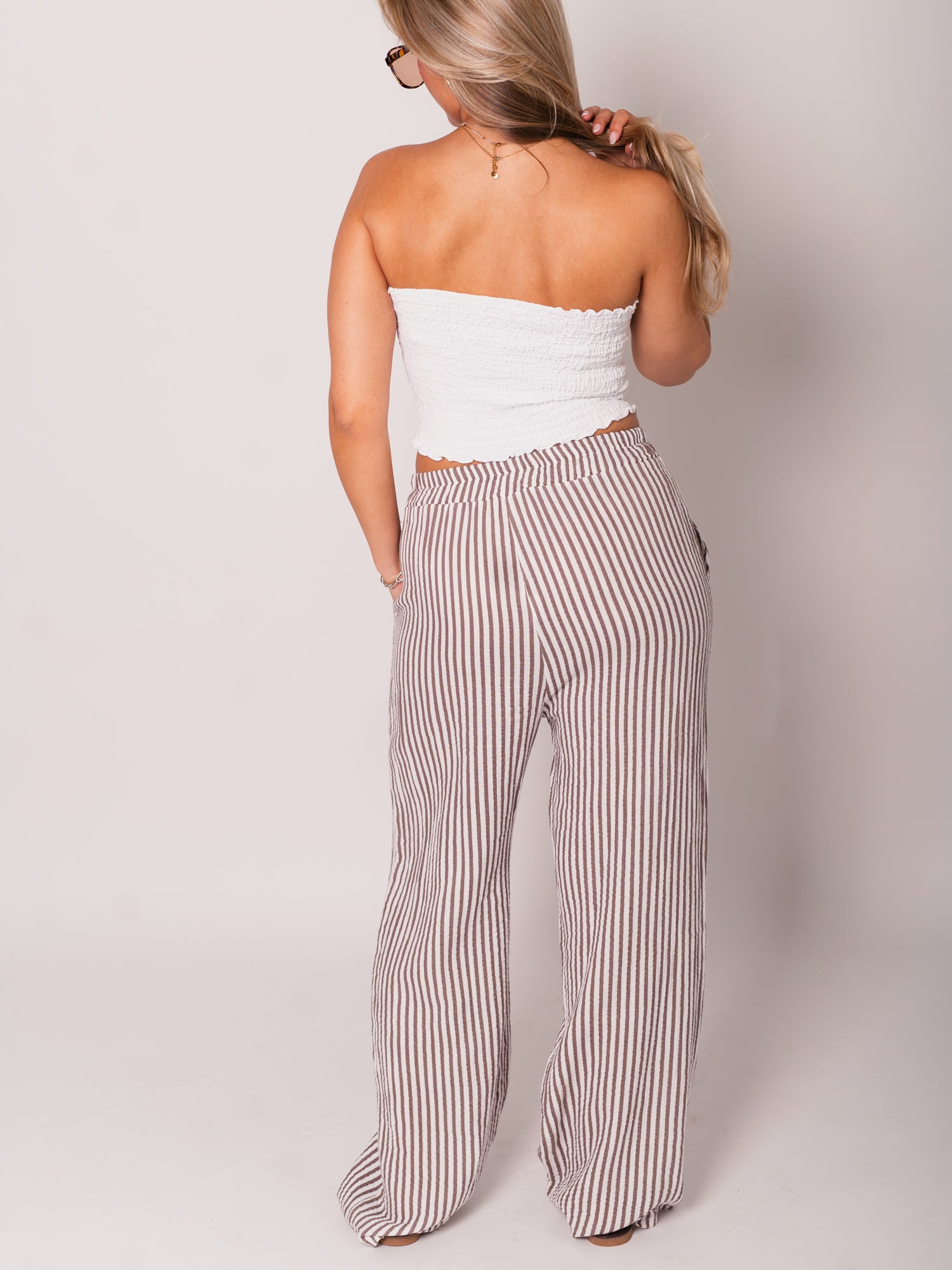 Beachy Musselin Hose -  Streifen/Taupe/Weiß