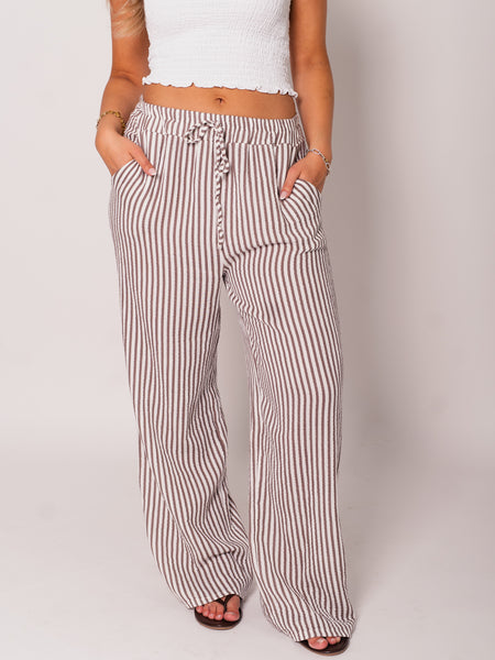 Beachy Musselin Hose -  Streifen/Taupe/Weiß