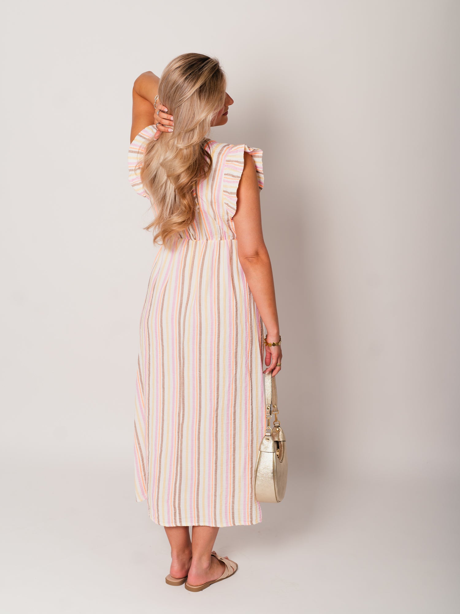 Leonora Stripes Musselin Kleid - Bunt/Taupe