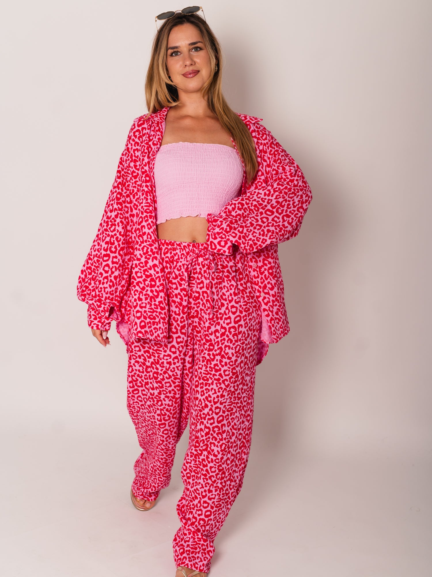 Leo Midi Waffle Bluse - Mini Pink/Rot