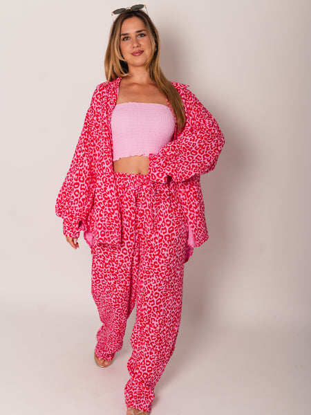 Leo Midi Waffle Bluse - Mini Pink/Rot