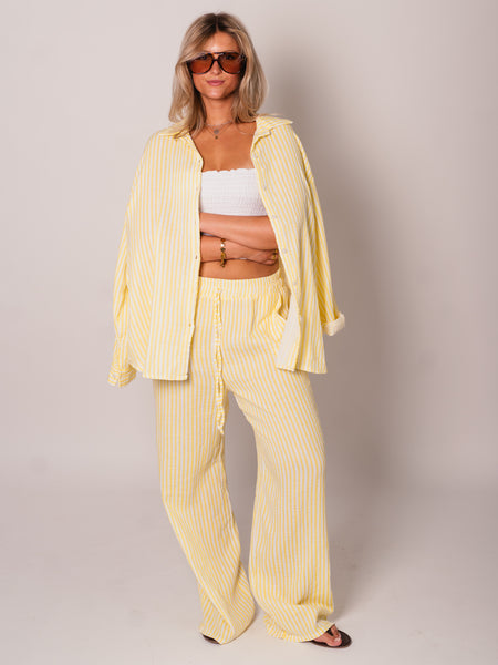 Beachy Musselin Hose -  Streifen/Weiß/Zitronengelb