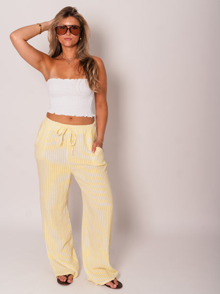 Beachy Musselin Hose -  Streifen/Weiß/Zitronengelb