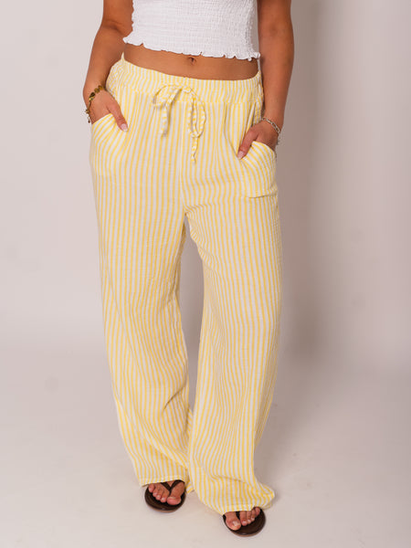 Beachy Musselin Hose -  Streifen/Weiß/Zitronengelb