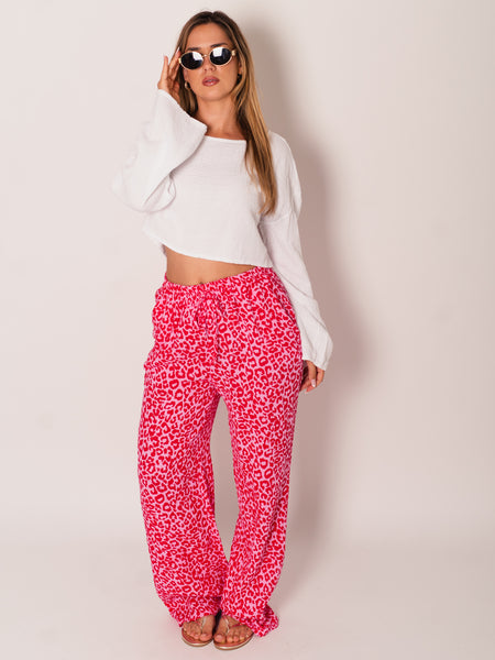 Beachy Musselin Hose - Mini Leo/Rosa/Rot