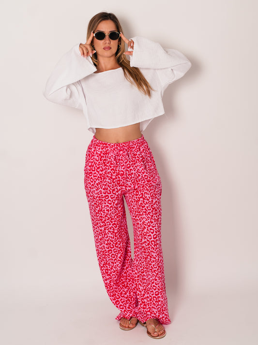 Beachy Musselin Hose - Mini Leo/Rosa/Rot