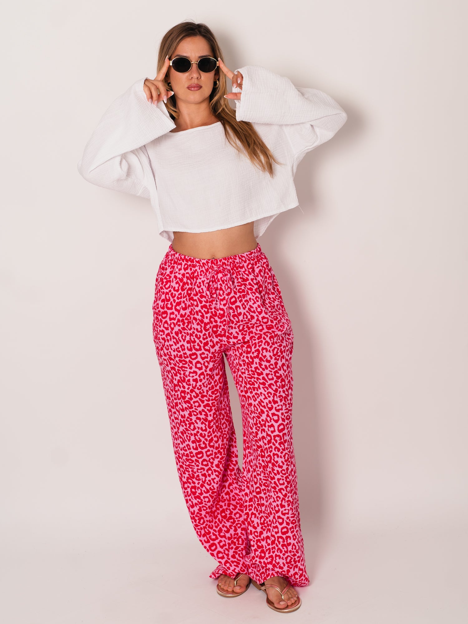 Beachy Musselin Hose - Mini Leo/Rosa/Rot