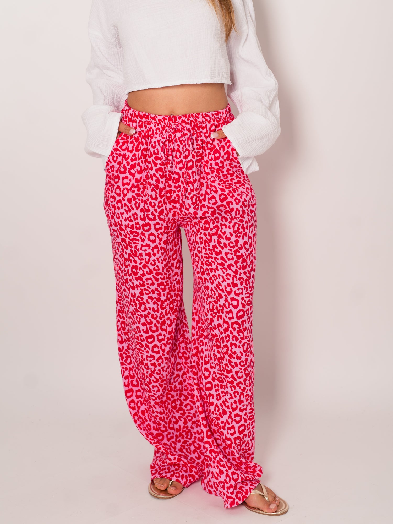 Beachy Musselin Hose - Mini Leo/Rosa/Rot