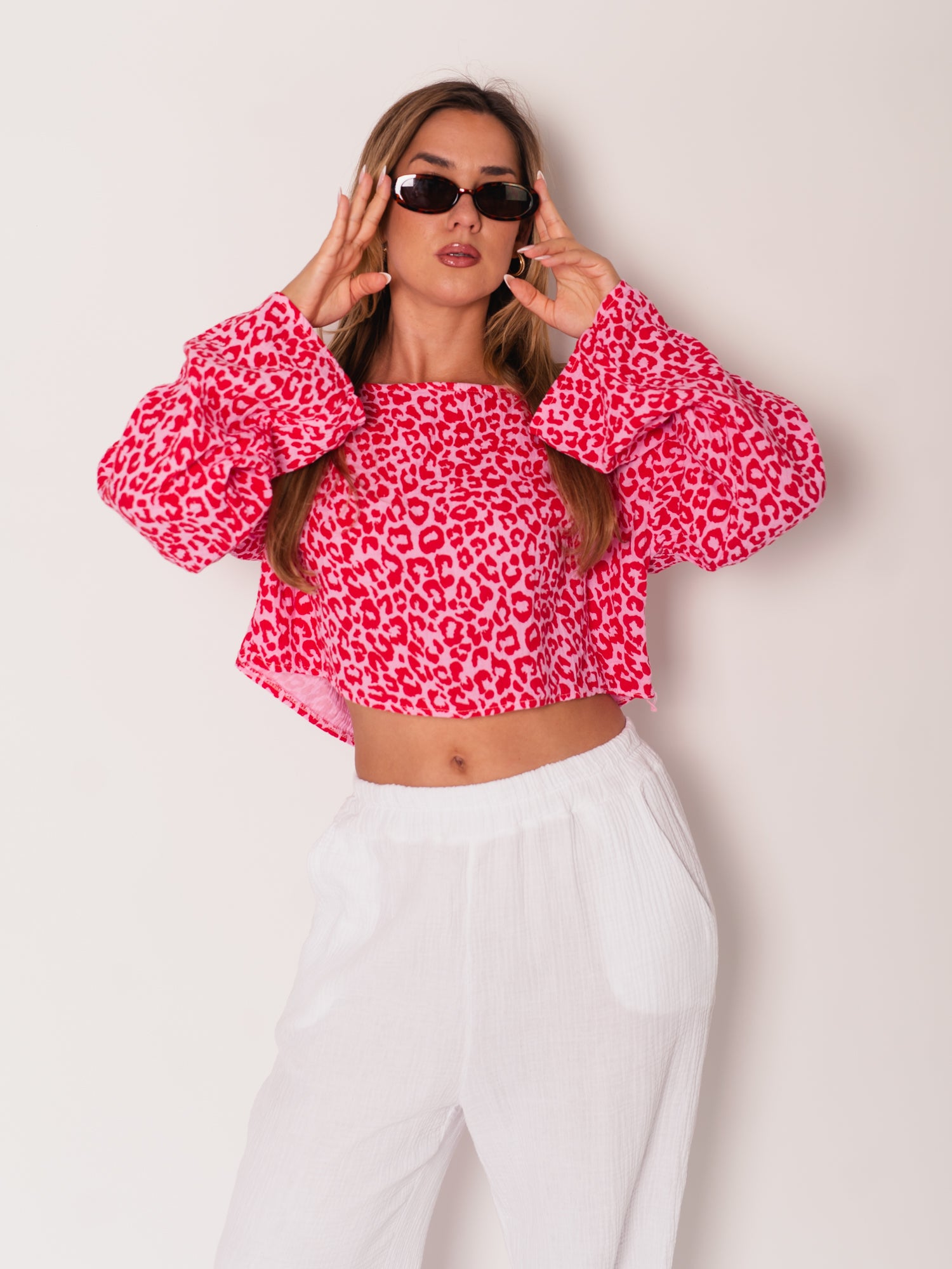 Ayla Musselin Bluse - Leo/Rot/Rosa