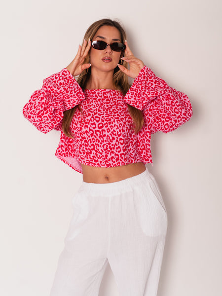 Ayla Musselin Bluse - Leo/Rot/Rosa