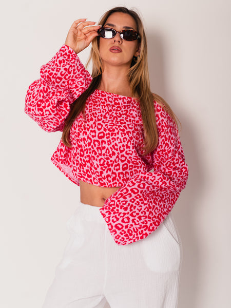 Ayla Musselin Bluse - Leo/Rot/Rosa