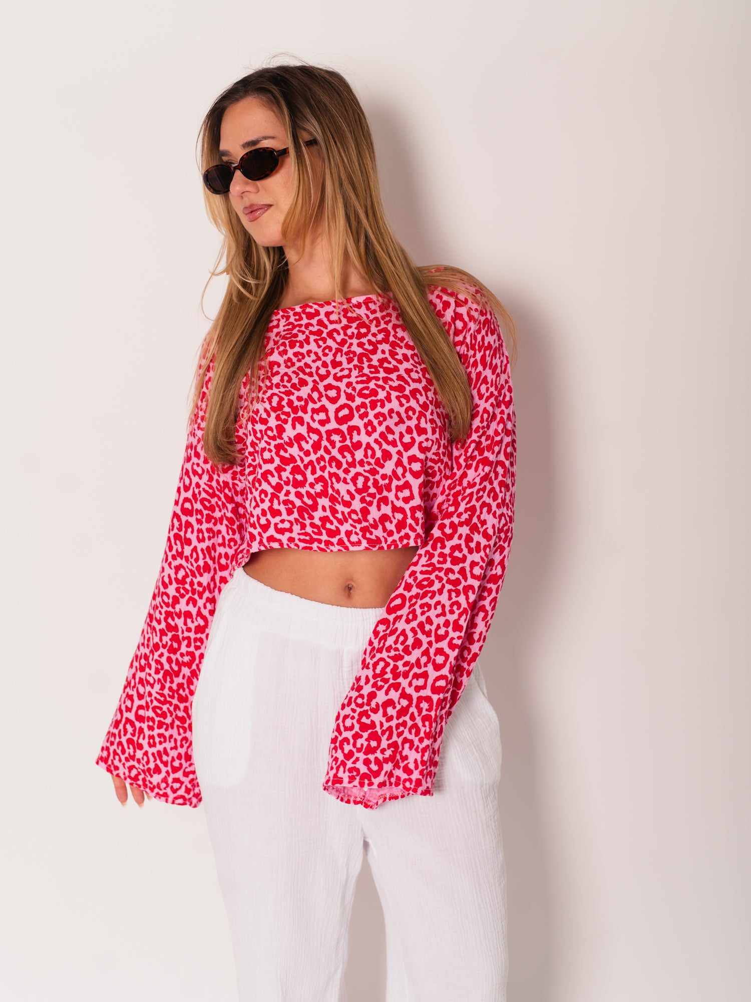 Ayla Musselin Bluse - Leo/Rot/Rosa