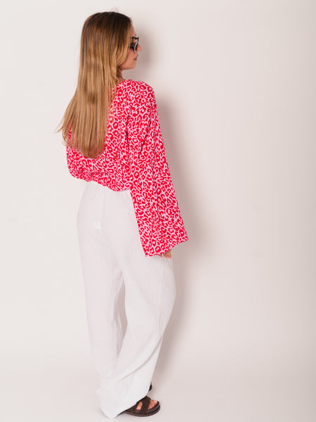 Ayla Musselin Bluse - Leo/Rot/Rosa