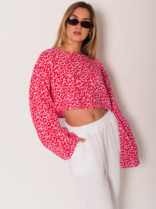 Ayla Musselin Bluse - Leo/Rot/Rosa