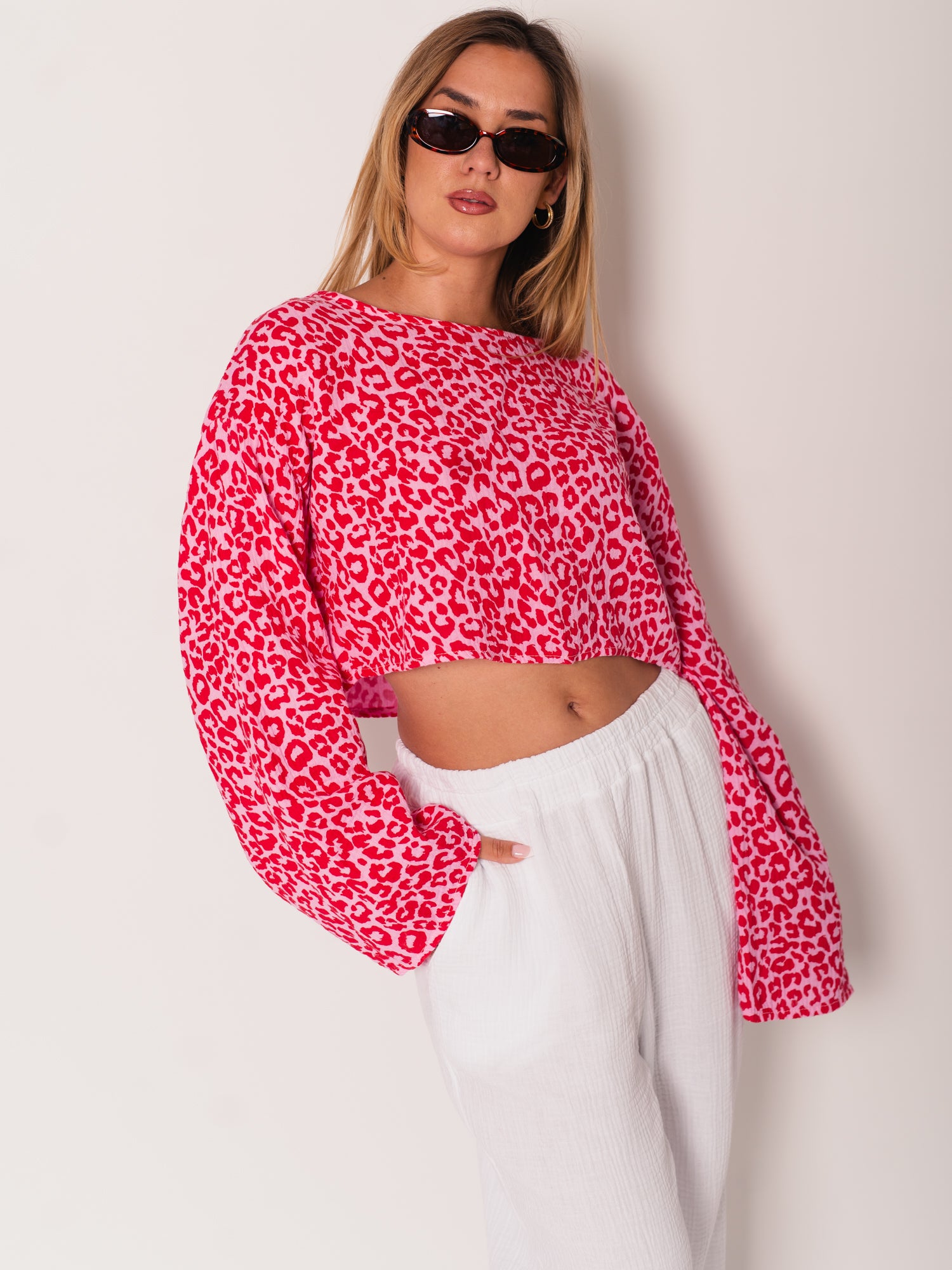 Ayla Musselin Bluse - Leo/Rot/Rosa