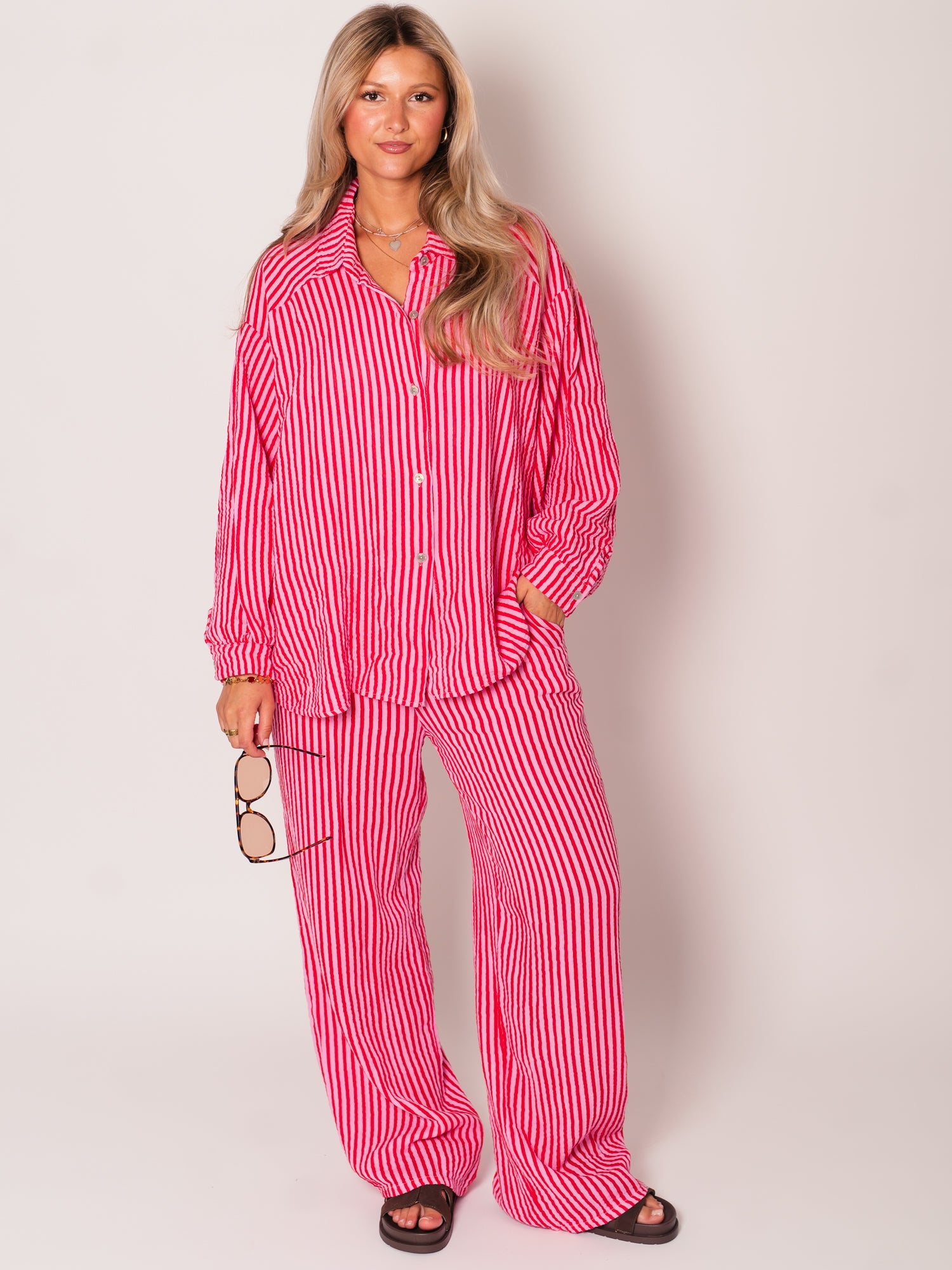 Beachy Musselin Hose -  Streifen/Rot/Rosa