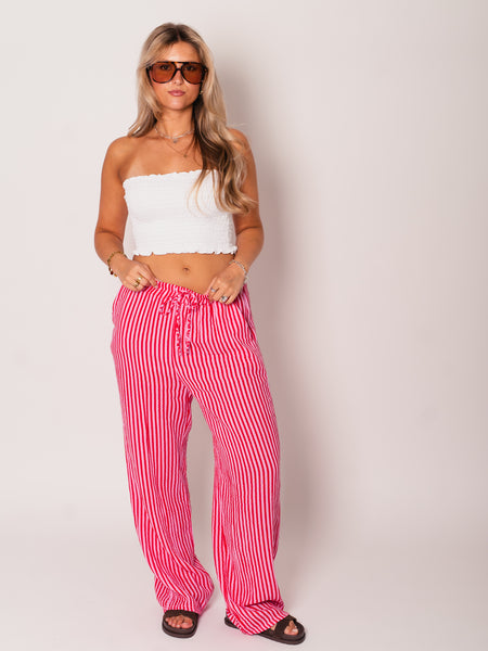 Beachy Musselin Hose -  Streifen/Rot/Rosa
