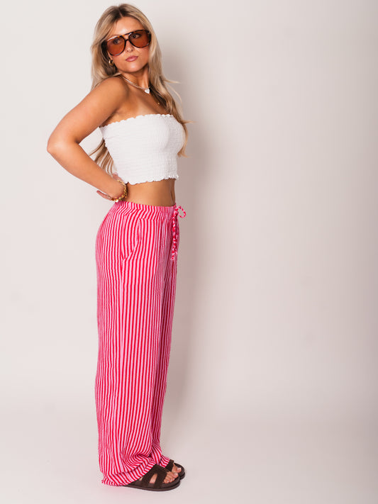 Beachy Musselin Hose -  Streifen/Rot/Rosa