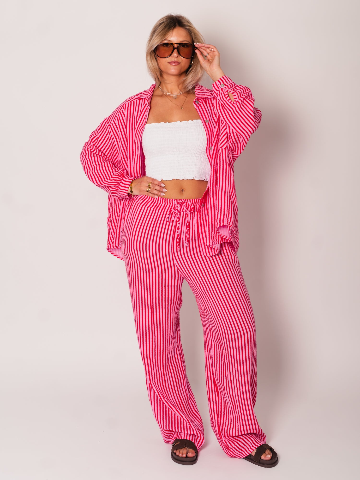 Beachy Musselin Hose -  Streifen/Rot/Rosa