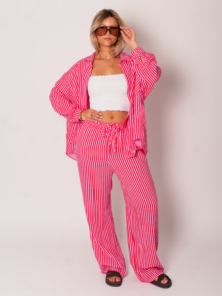 Beachy Musselin Hose -  Streifen/Rot/Rosa