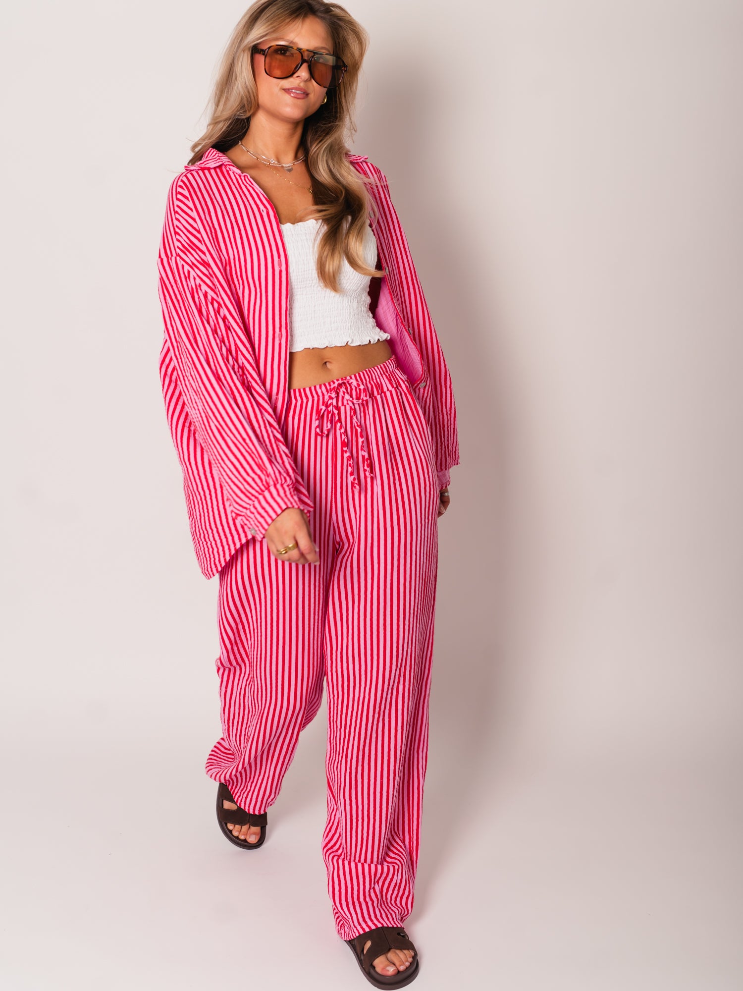 Beachy Musselin Hose -  Streifen/Rot/Rosa