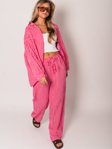 Beachy Musselin Hose -  Streifen/Rot/Rosa