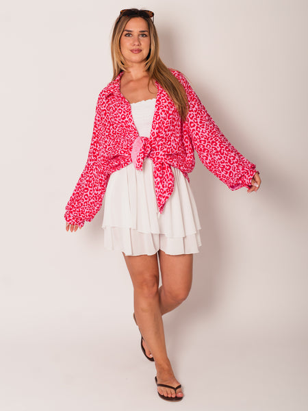 Leo Midi Waffle Bluse - Mini Pink/Rot