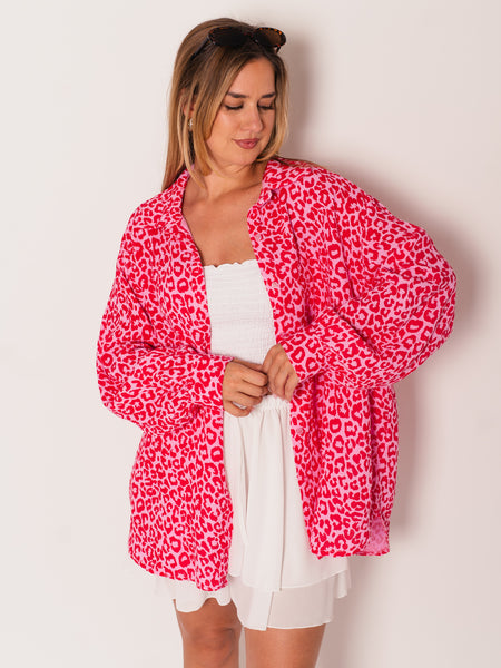 Leo Midi Waffle Bluse - Mini Pink/Rot