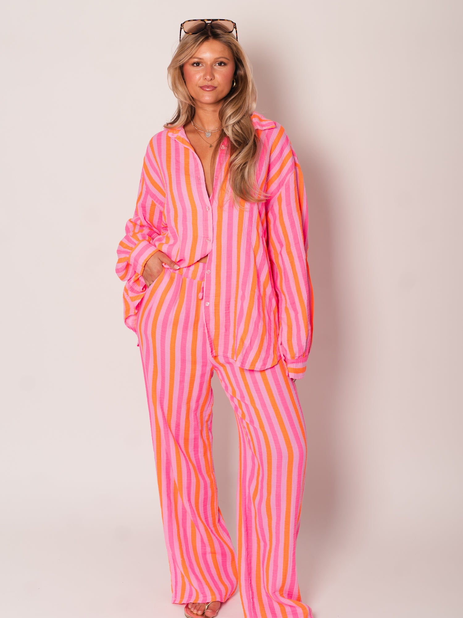 Beachy Musselin Hose -  Streifen/Pink/Orange