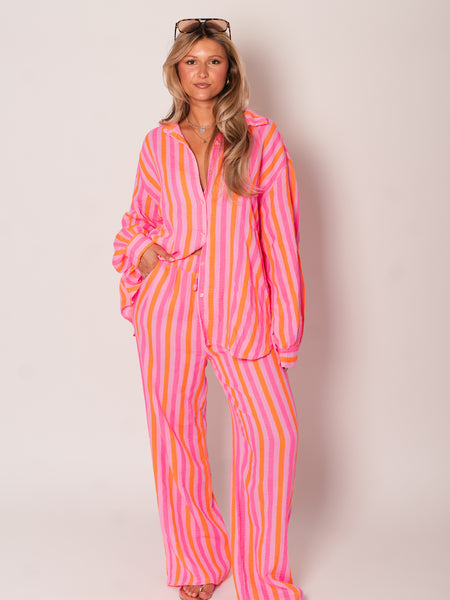 Beachy Musselin Hose -  Streifen/Pink/Orange