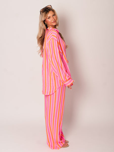 Beachy Musselin Hose -  Streifen/Pink/Orange