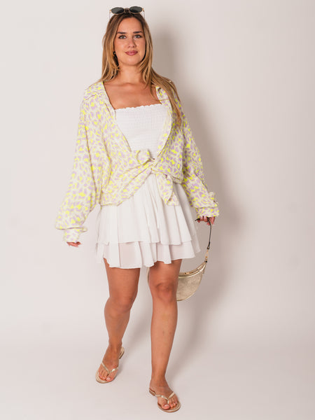 Leo Midi Waffle Bluse - Lila/Gelb