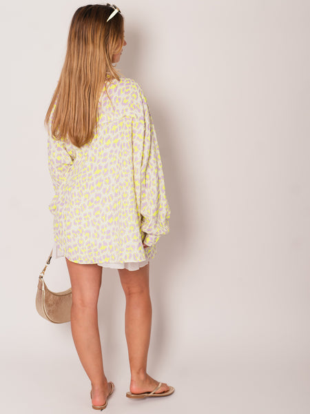 Leo Midi Waffle Bluse - Lila/Gelb