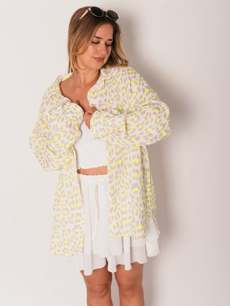 Leo Midi Waffle Bluse - Lila/Gelb