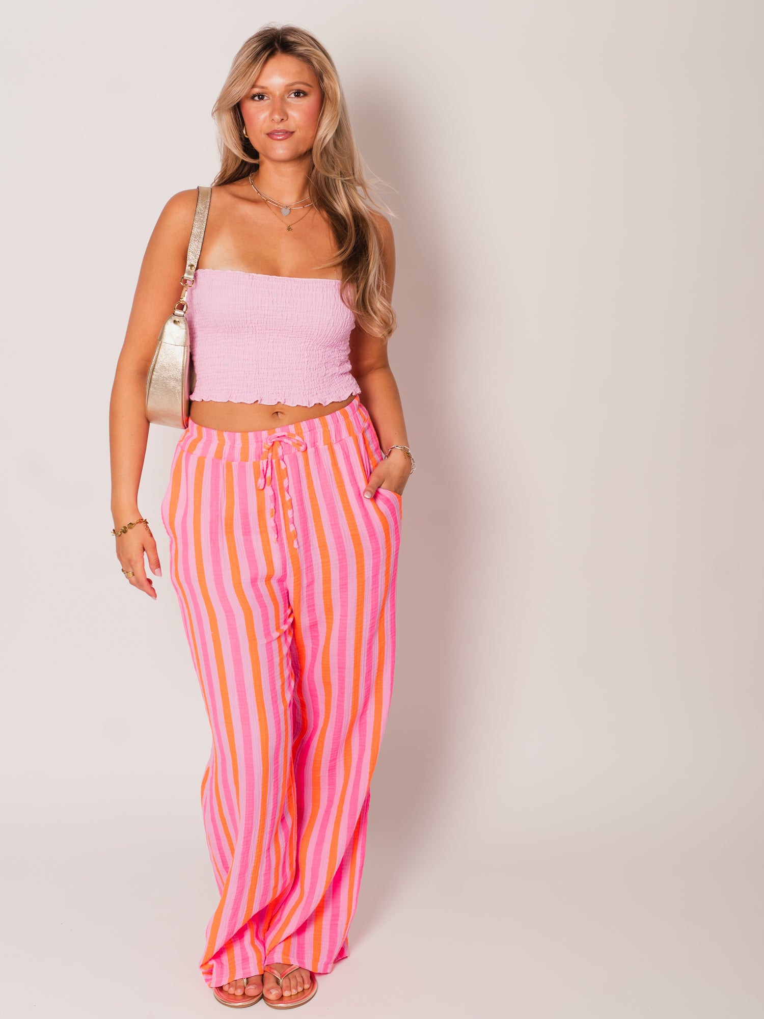 Beachy Musselin Hose -  Streifen/Pink/Orange