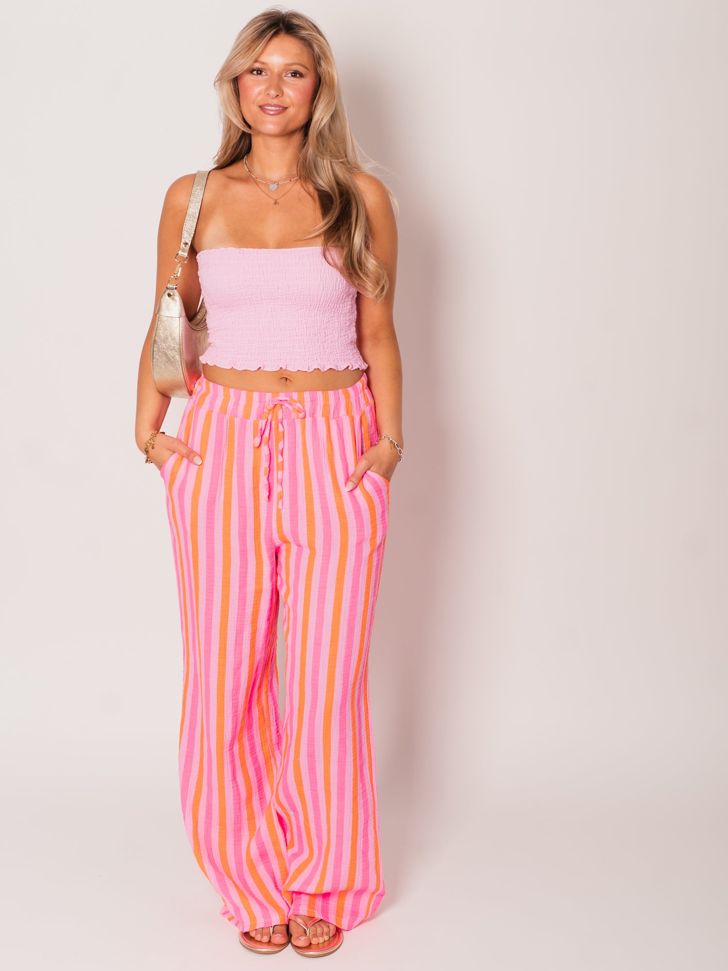 Beachy Musselin Hose -  Streifen/Pink/Orange