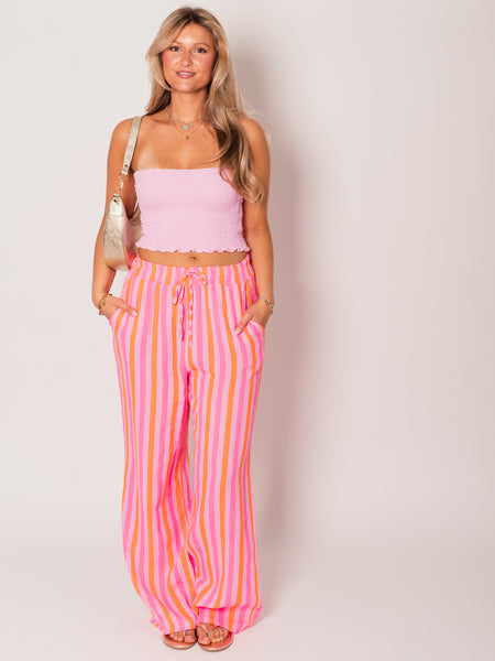 Beachy Musselin Hose -  Streifen/Pink/Orange