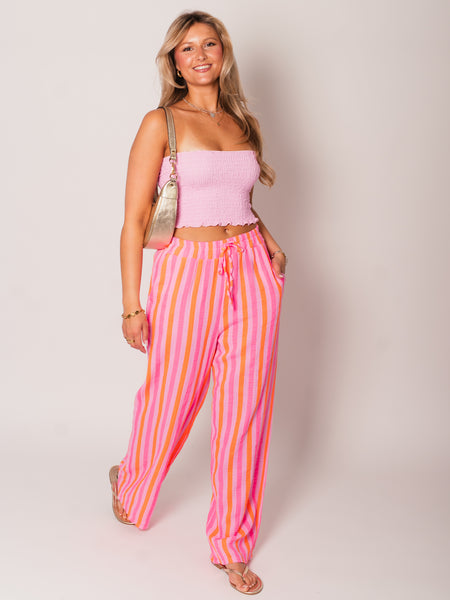 Beachy Musselin Hose -  Streifen/Pink/Orange