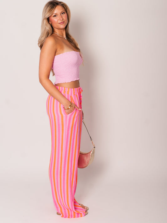 Beachy Musselin Hose -  Streifen/Pink/Orange