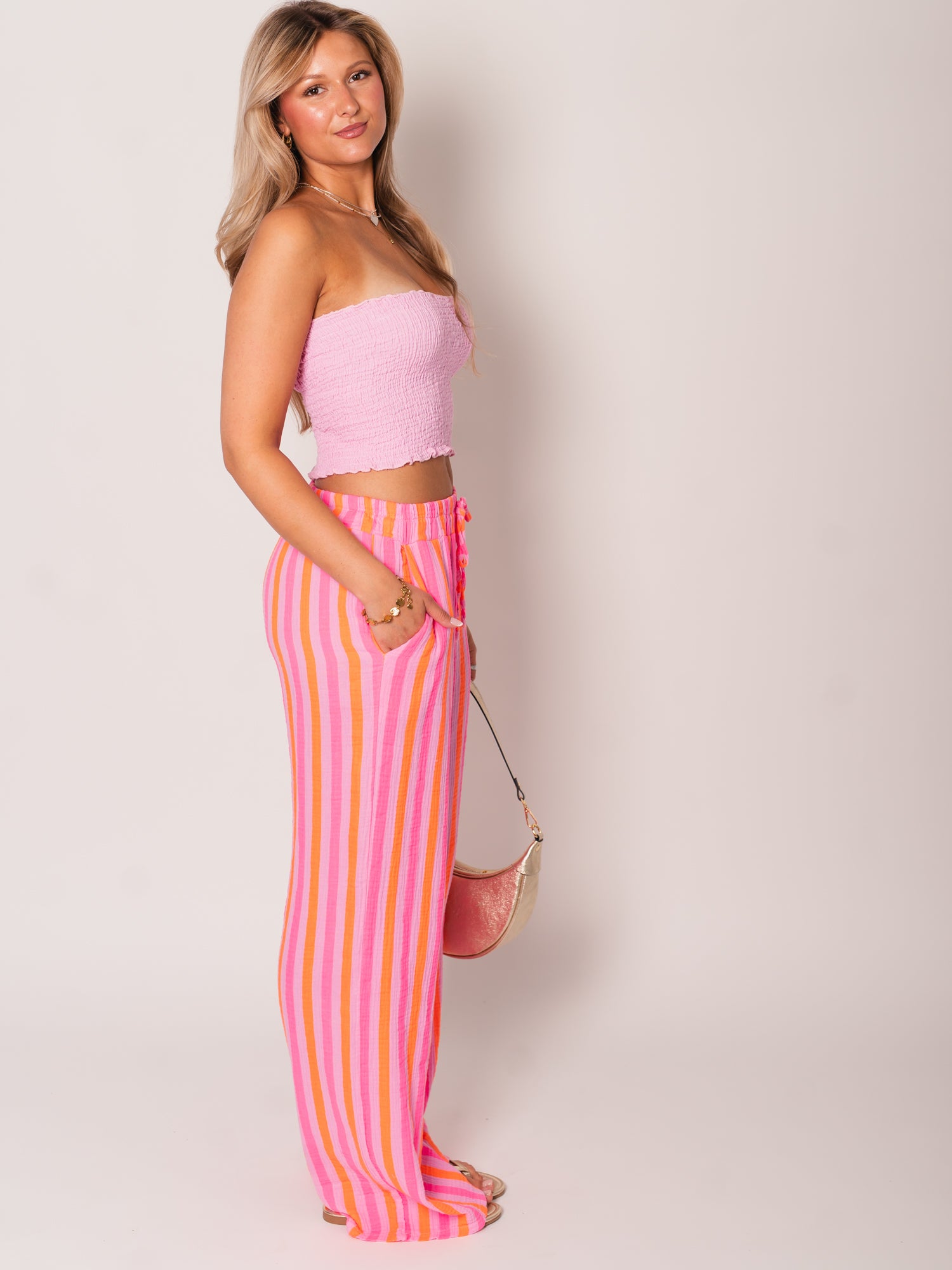 Beachy Musselin Hose -  Streifen/Pink/Orange