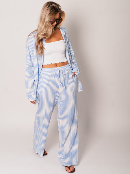 Beachy Musselin Hose -  Streifen/Weiß/Blau
