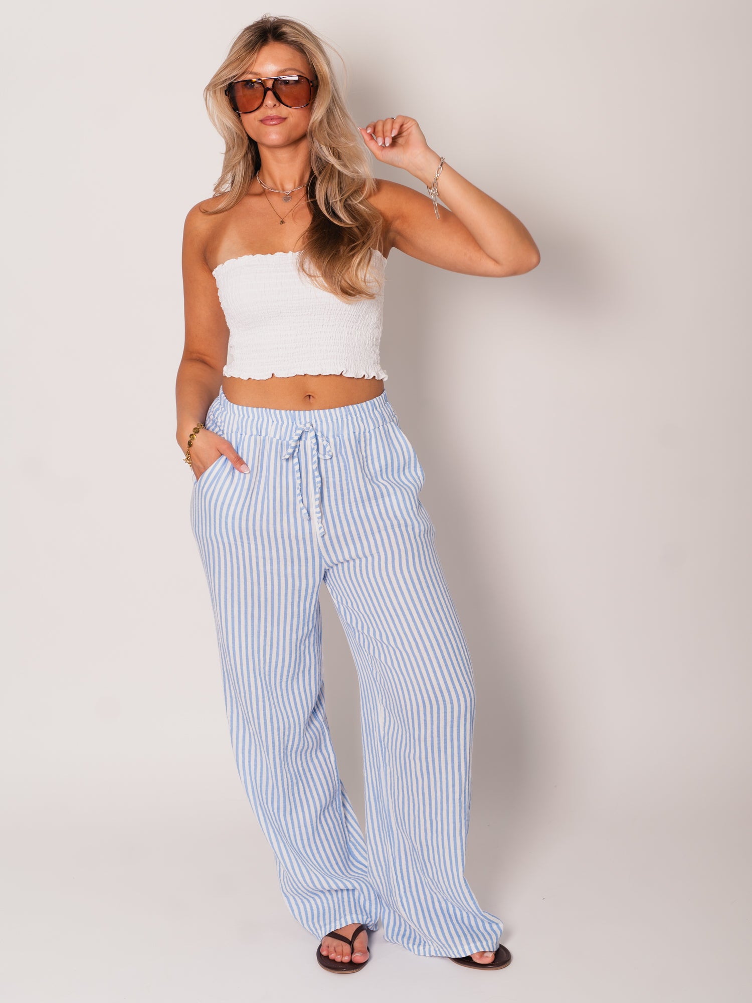 Beachy Musselin Hose -  Streifen/Weiß/Blau
