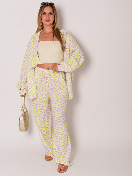 Leo Midi Waffle Bluse - Lila/Gelb