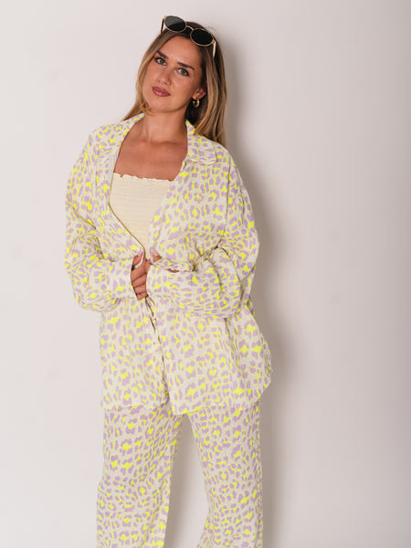 Leo Midi Waffle Bluse - Lila/Gelb