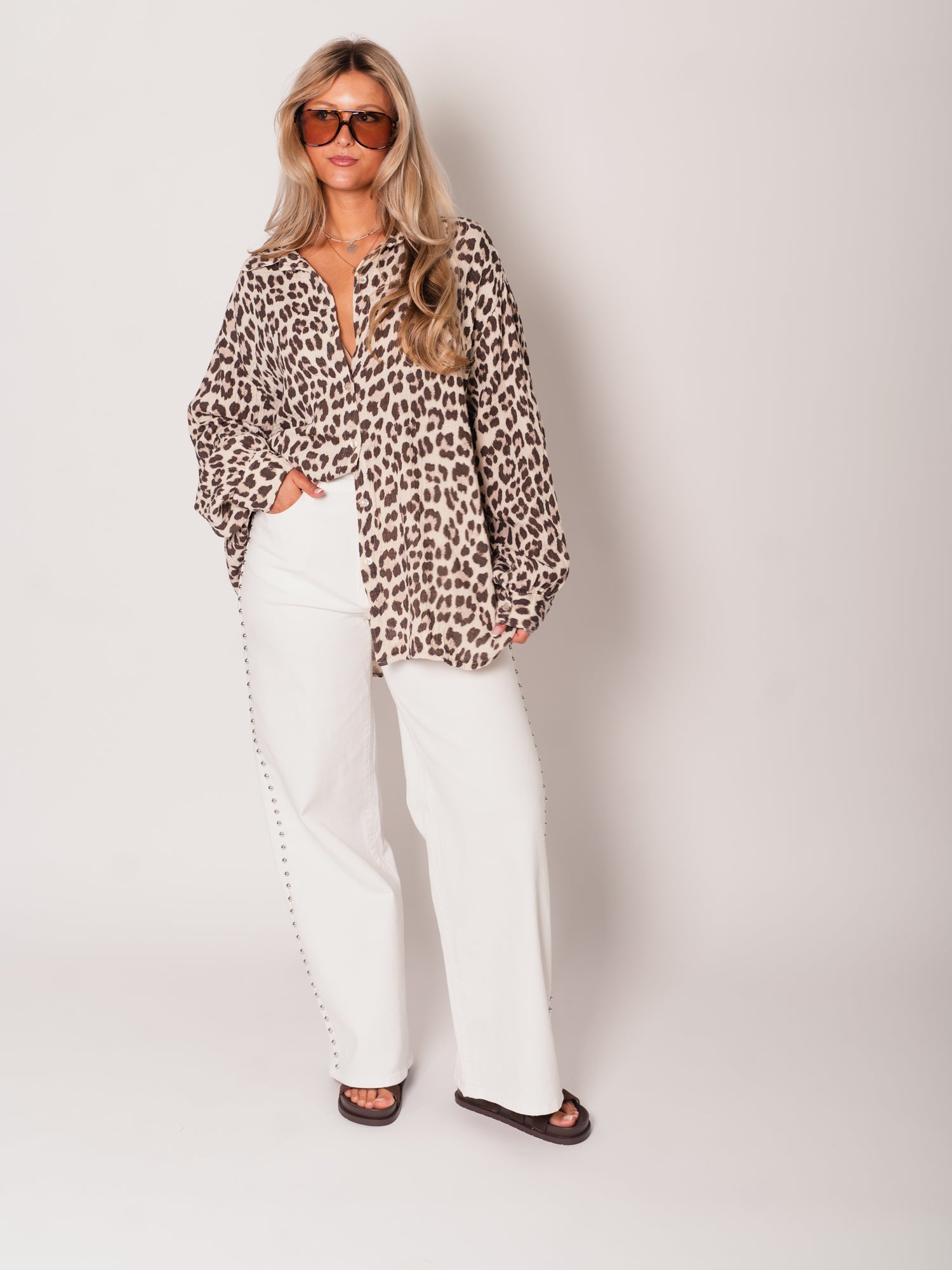 Leo Midi Waffle Bluse - Braun